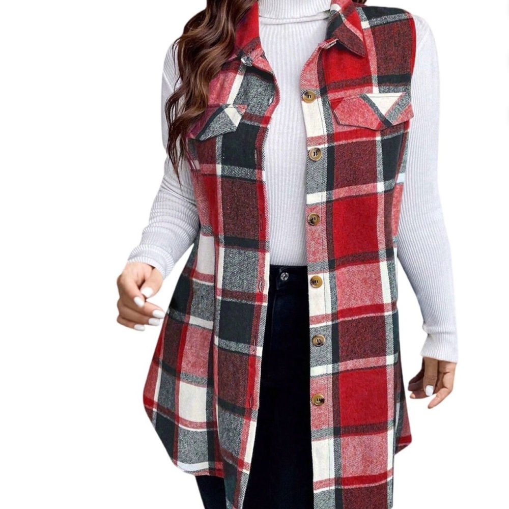 NWOT Women Plaid Waistcoat Jacket Casual Outing Family Camping Coat Shirt